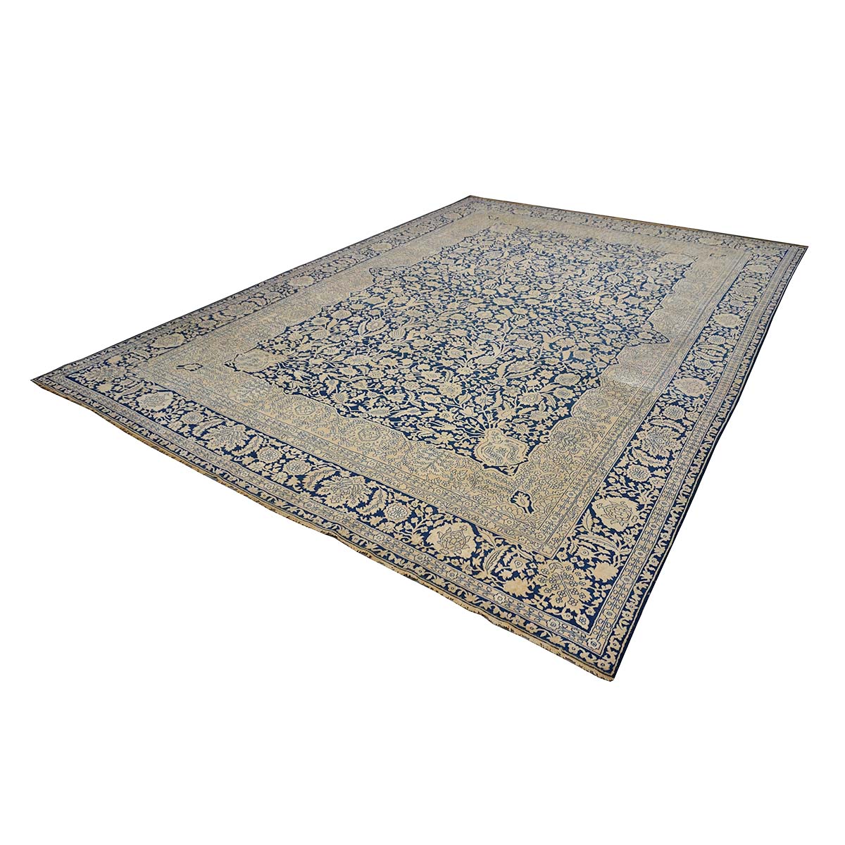 Indigo Blue Antique Persian Mohtasham Kashan circa 1880's 9X12 Area Rug #9902385 image 4