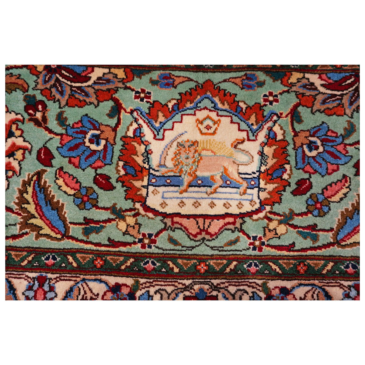 Antique 1940s Persian Tabriz Pahlavi 11x16 Red, Teal, & Ivory Handmade Area Rug #9902164 image 7