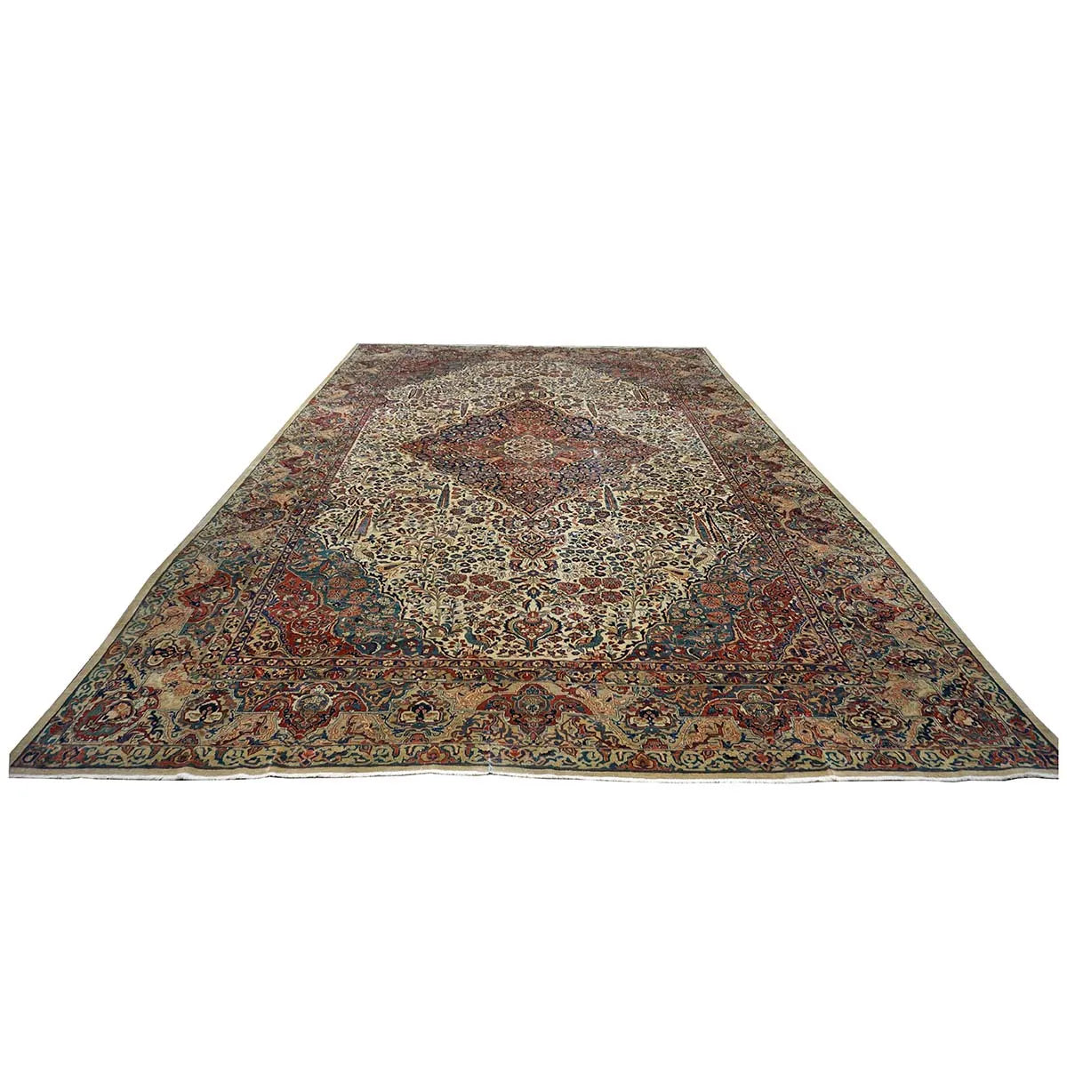 Antique Persian Sarouk Mahajaran 12x19 Ivory, Navy, & Red Oversized Area Rug #1144059 image 4