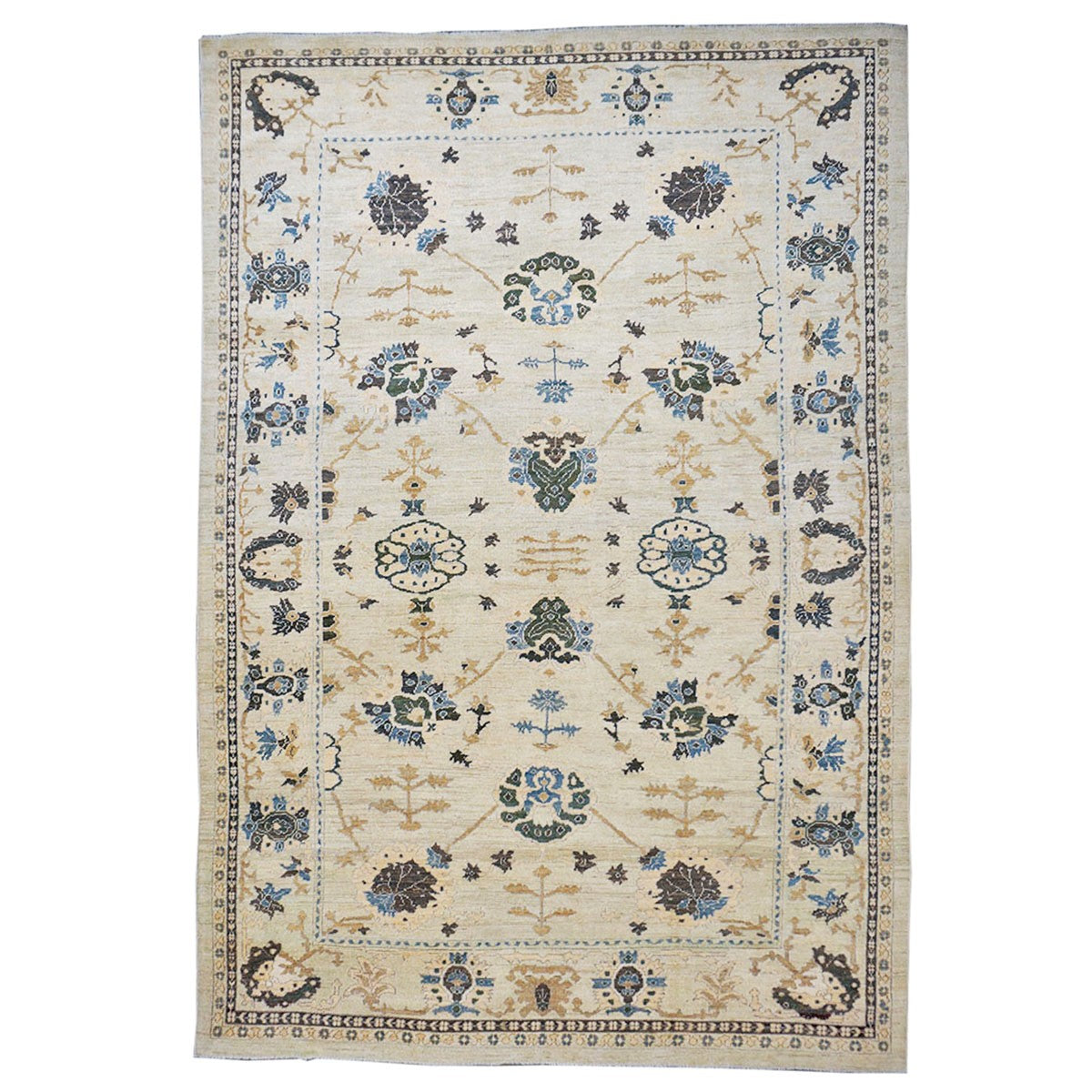 21st Century Turkish Oushak Ivory and Blue Handmade Rug #1140406 image 0