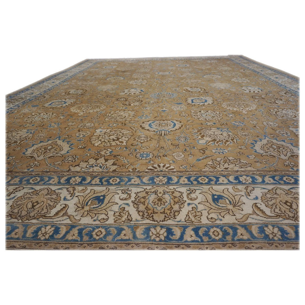 Antique 1940s Persian Tabriz 11x15 Brown, Tan, & Blue Handmade Area Rug #9902886 image 2