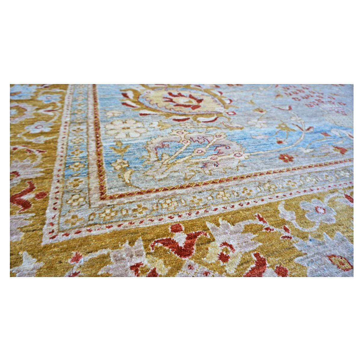 21st Century Afghan Oushak 9x12 Blue & Gold Handmade Area Rug #1144045 image 6
