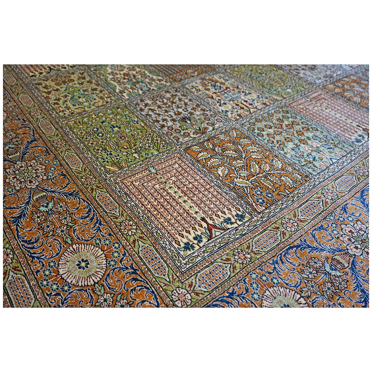 Vintage Persian Qum Silk 6x9 Orange & Ivory Handmade Area Rug #1144056 image 7