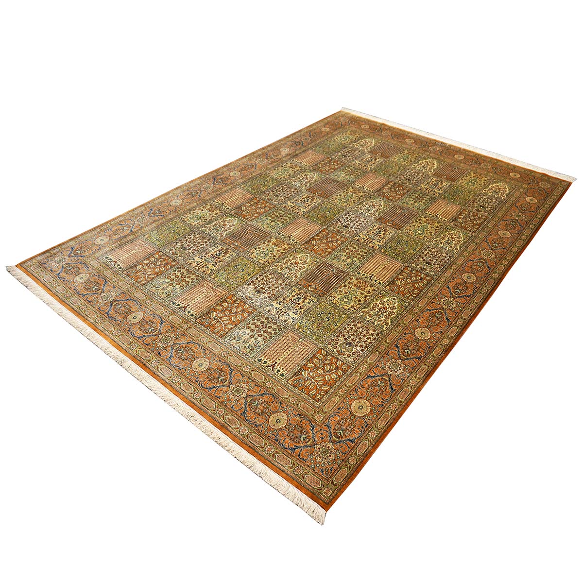 Vintage Persian Qum Silk 6x9 Orange & Ivory Handmade Area Rug #1144056 image 6