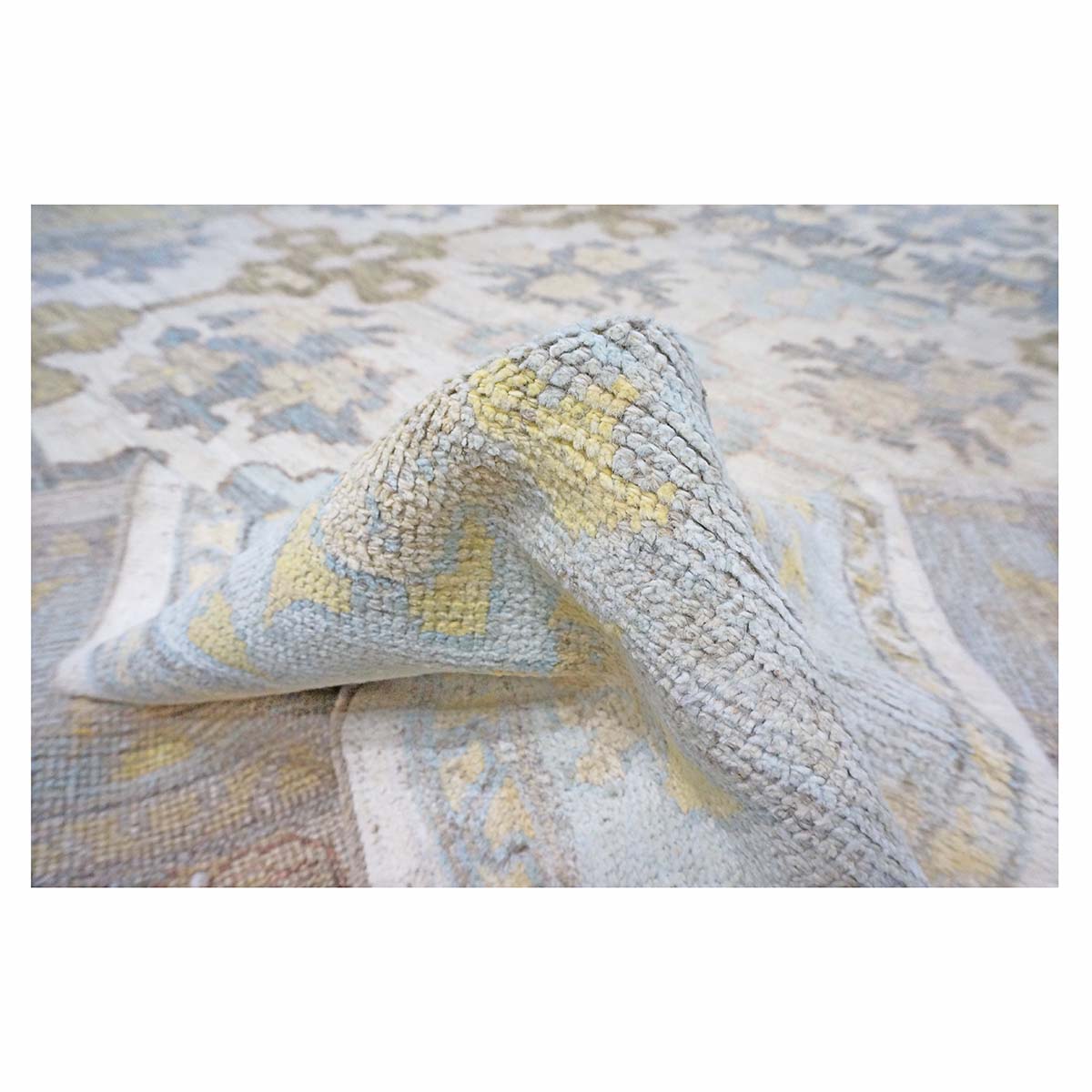 21st Century Turkish Oushak 9X12 Gold, Ivory & Slate Blue Handmade Area Rug #1144133 image 7