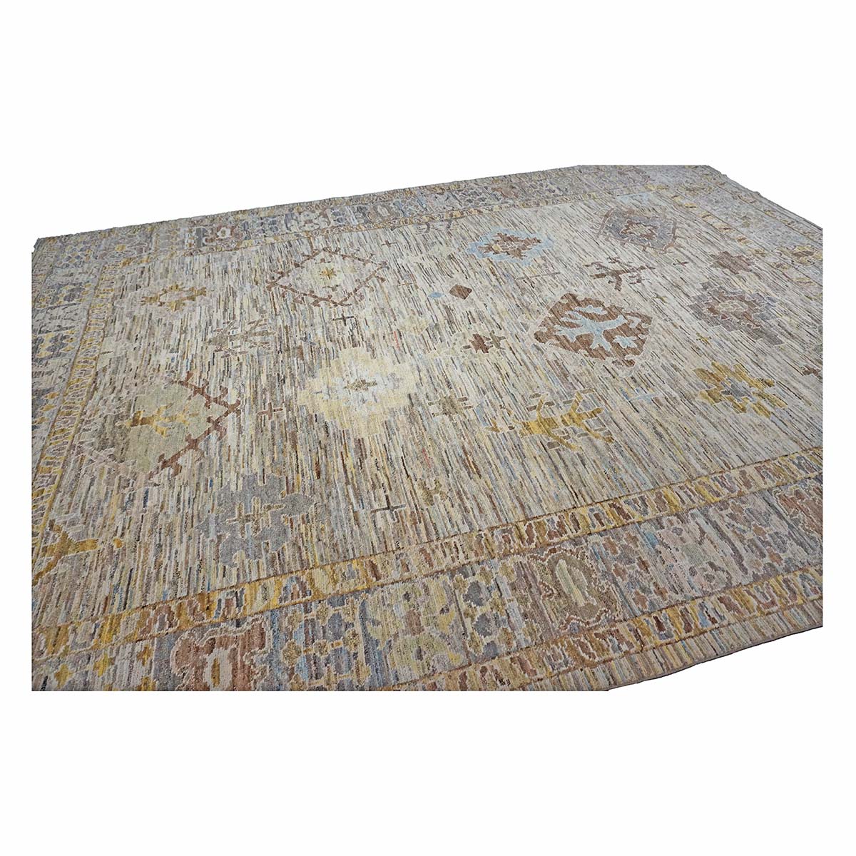 21st Century Turkish Oushak 11X15 Gold, Gray& Slate Blue Handmade Area Rug #1144128 image 4