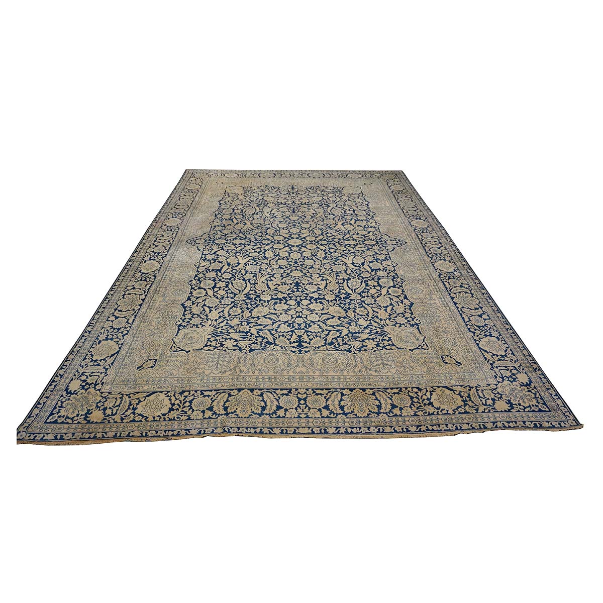 Indigo Blue Antique Persian Mohtasham Kashan circa 1880's 9X12 Area Rug #9902385 image 2