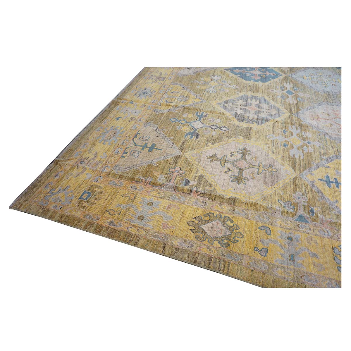 21st Century Turkish Oushak 11x17 Khaki, Olive, & Slate Blue Handmade Area Rug #1144079 image 3