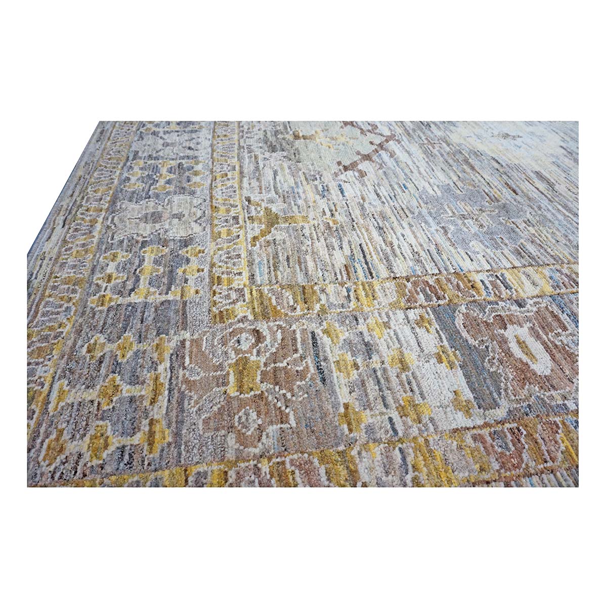 21st Century Turkish Oushak 11X15 Gold, Gray& Slate Blue Handmade Area Rug #1144128 image 3