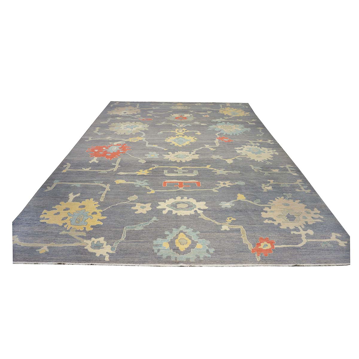 21st Century Turkish Oushak 12X16 Ivory, Orange & Slate Blue Handmade Runner Rug #1144179 image 1