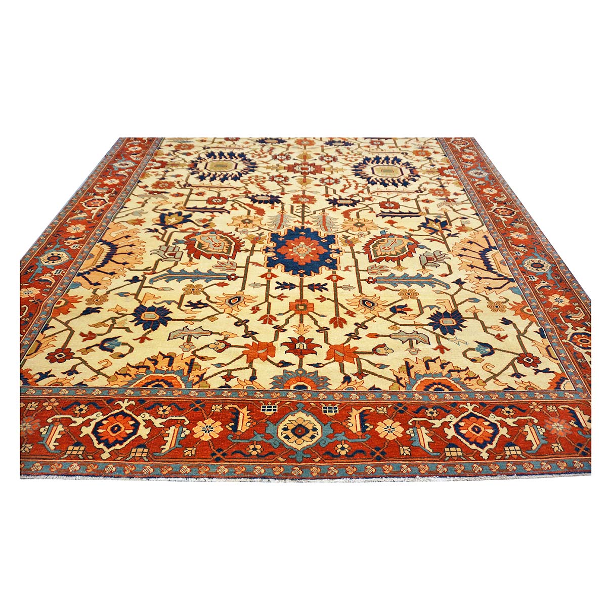 Persian Serapi 7x11 Ivory, Rust, & Blue Antique Recreation Handmade Area Rug #1141228 image 2