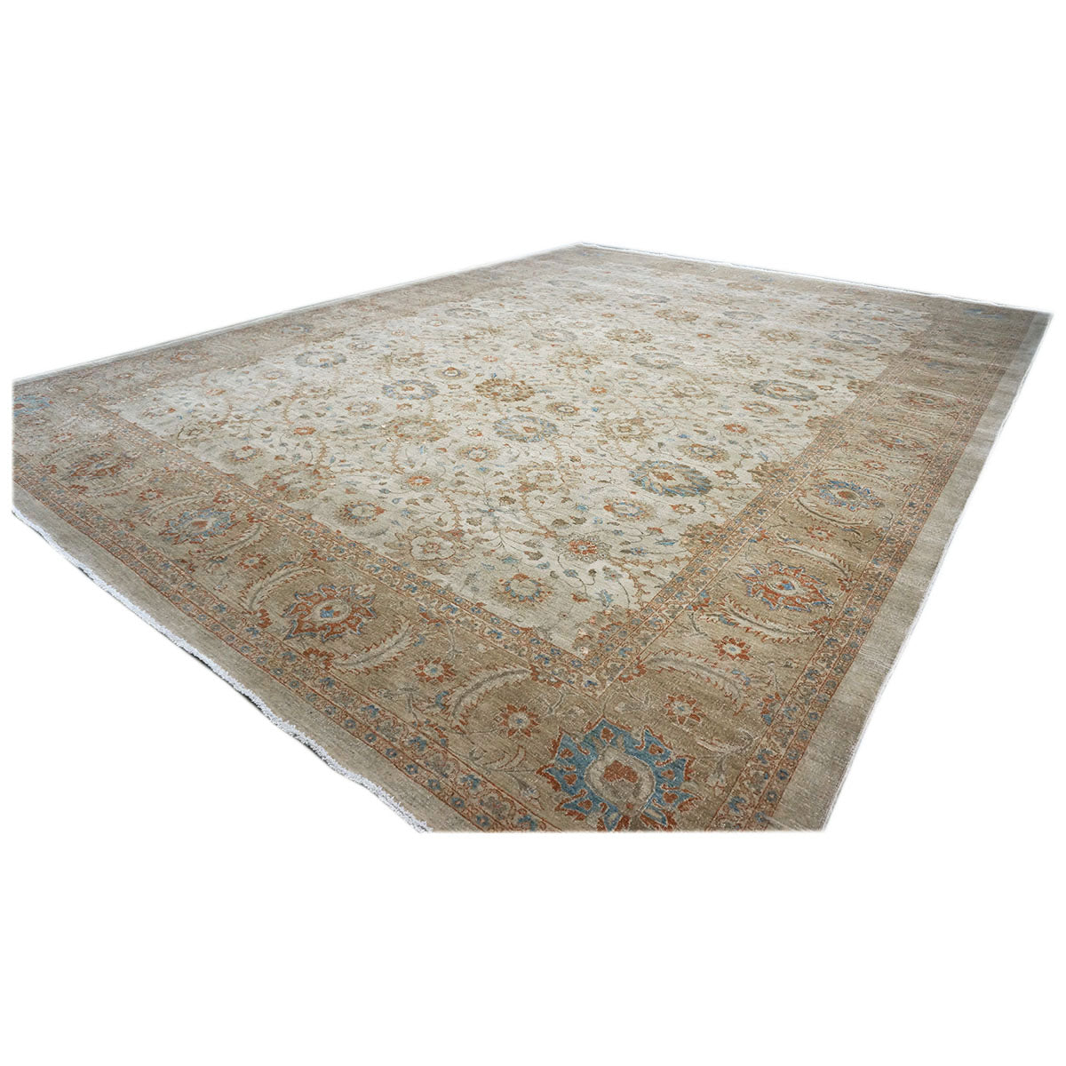 Persian Tabriz Haji Jalili Wool & Silk 12X16 Ivory and Tan Area Rug #1140160 image 4