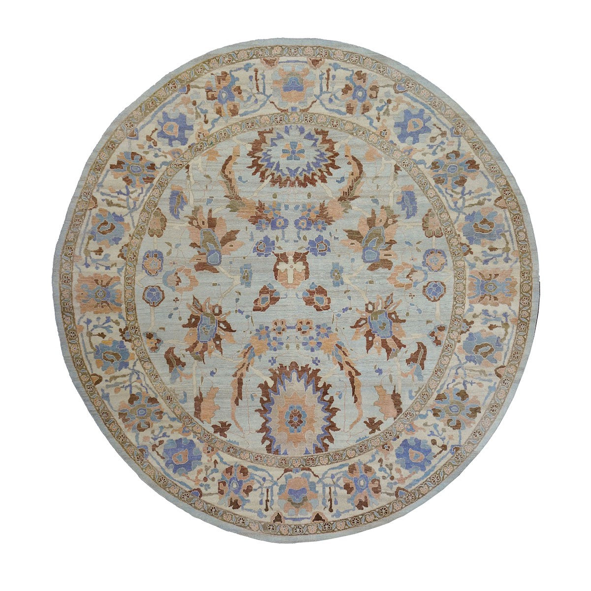 Sultanabad Master 11x11 Light Blue & Light Orange Round Area Rug #1143252 image 0