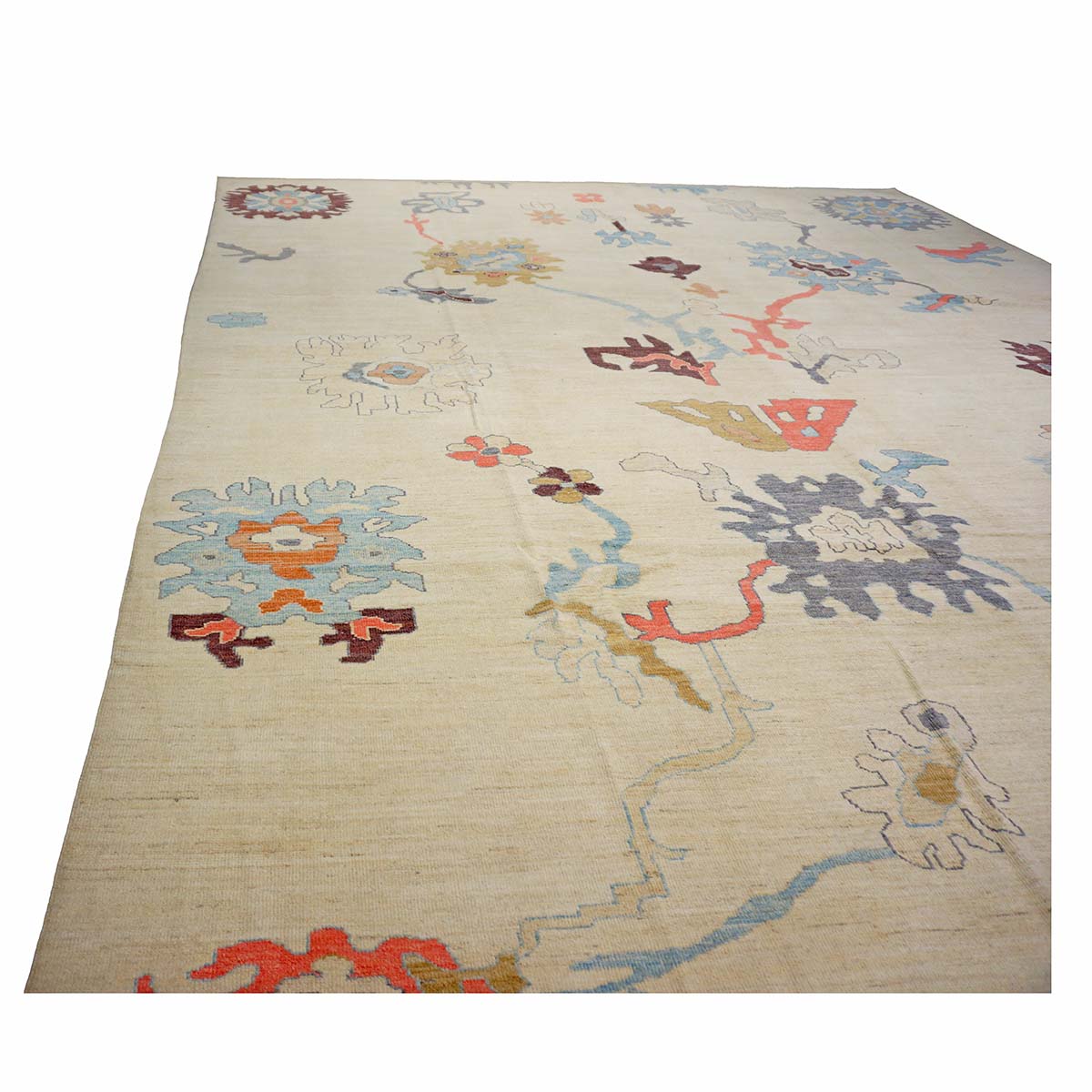 21st Century Turkish Oushak 12X16 Ivory, Orange & Slate Blue Handmade Runner Rug #1144180 image 4