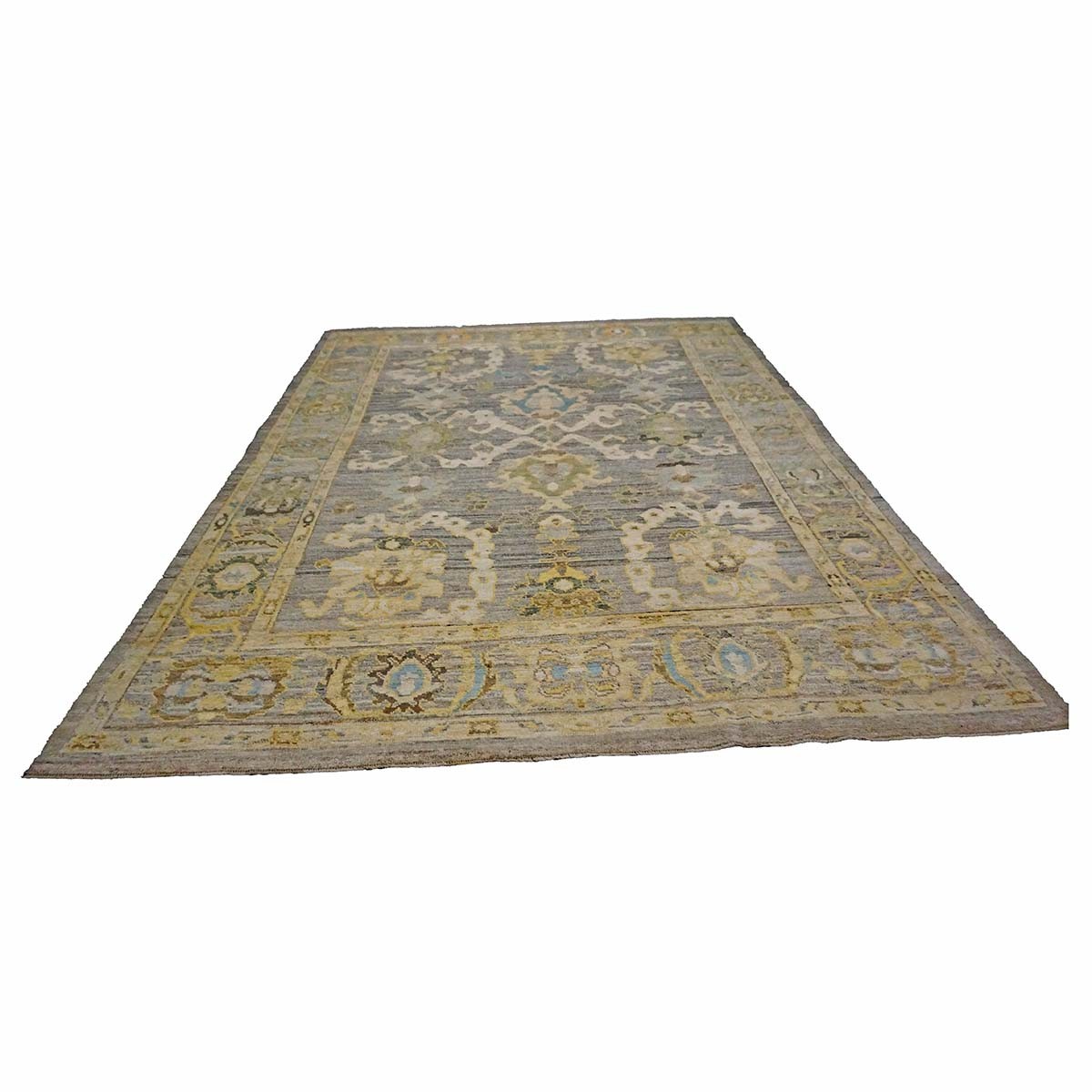 21st Century Turkish Oushak 9X13 Gold, Ivory & Slate Blue Handmade Area Rug image 1