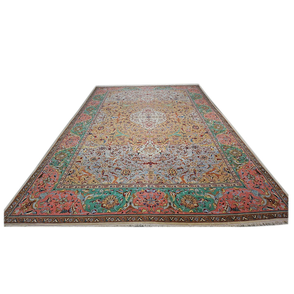 Antique Persian Tabriz 11X17 Grey, Green, Pink, & Orange Area Rug #1140881 image 3