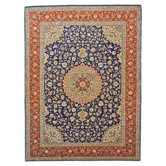 Antique Persian Tabriz 10x13 Navy & Rust Handmade Area Rug #1143896 image 0