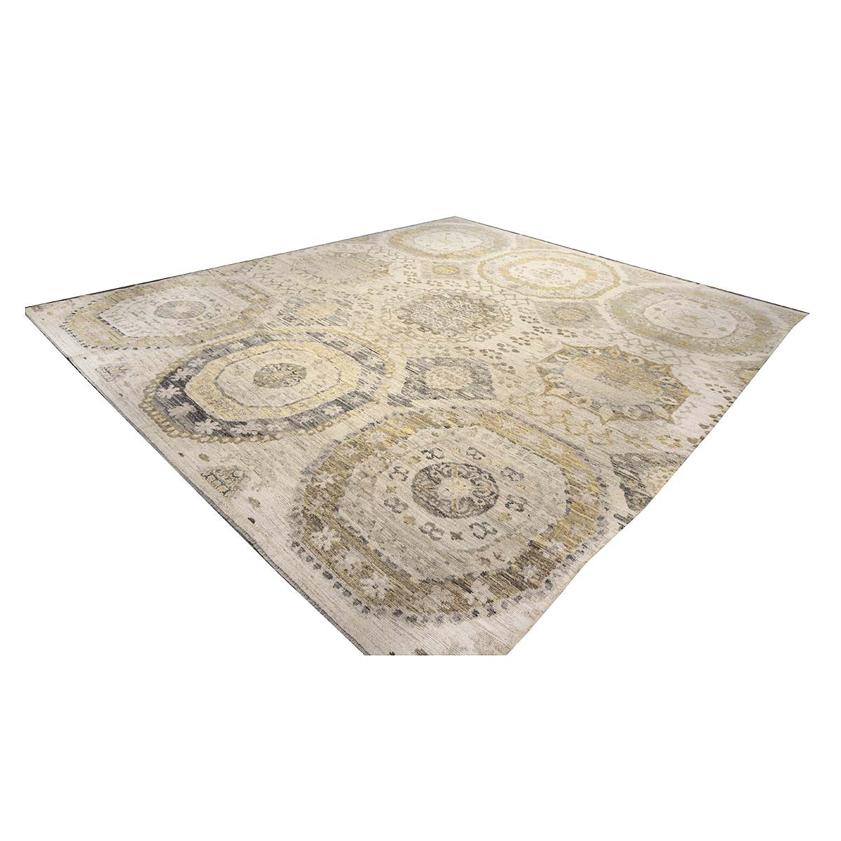 21st Century Turkish Oushak 13x15 Ivory, Olive Green, & Slate Blue Handmade Rug #1144077 image 2