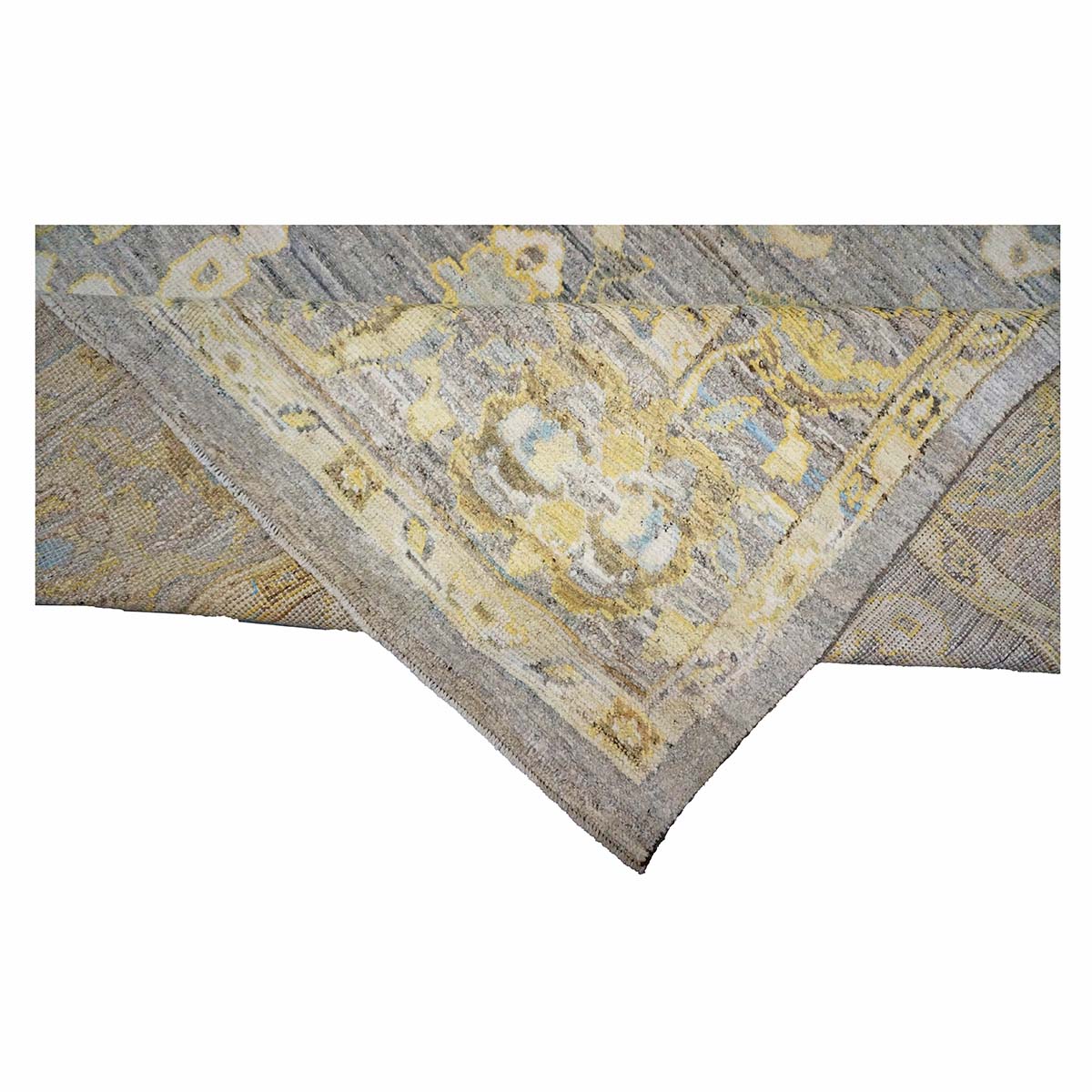 21st Century Turkish Oushak 9X13 Gold, Ivory & Slate Blue Handmade Area Rug image 10