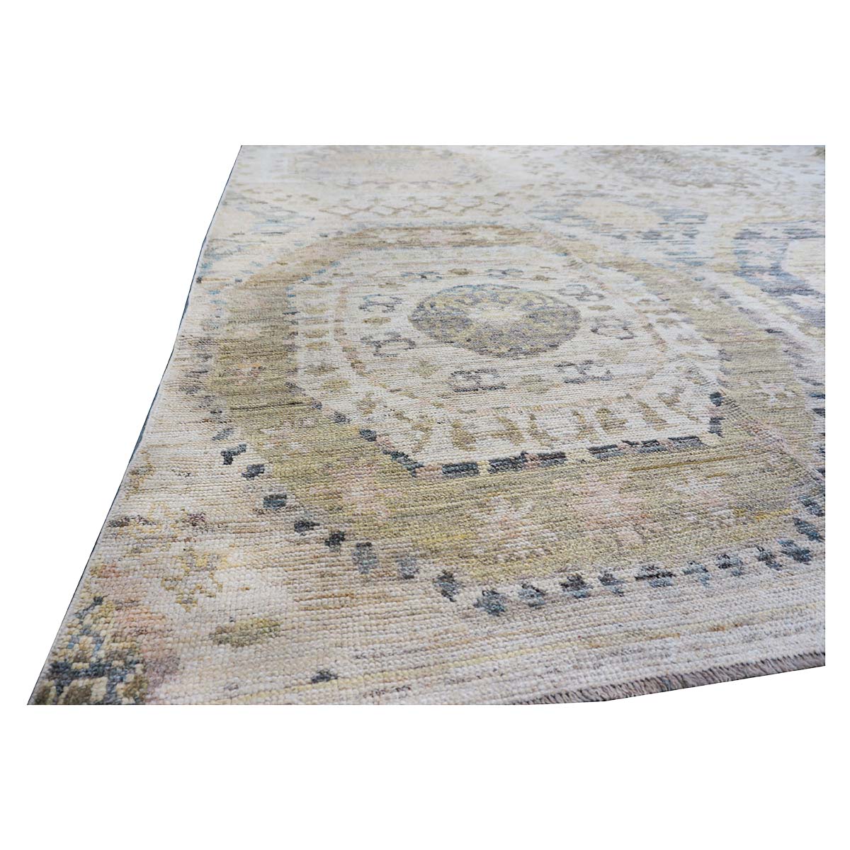 21st Century Turkish Oushak 13x15 Ivory, Olive Green, & Slate Blue Handmade Rug #1144077 image 11