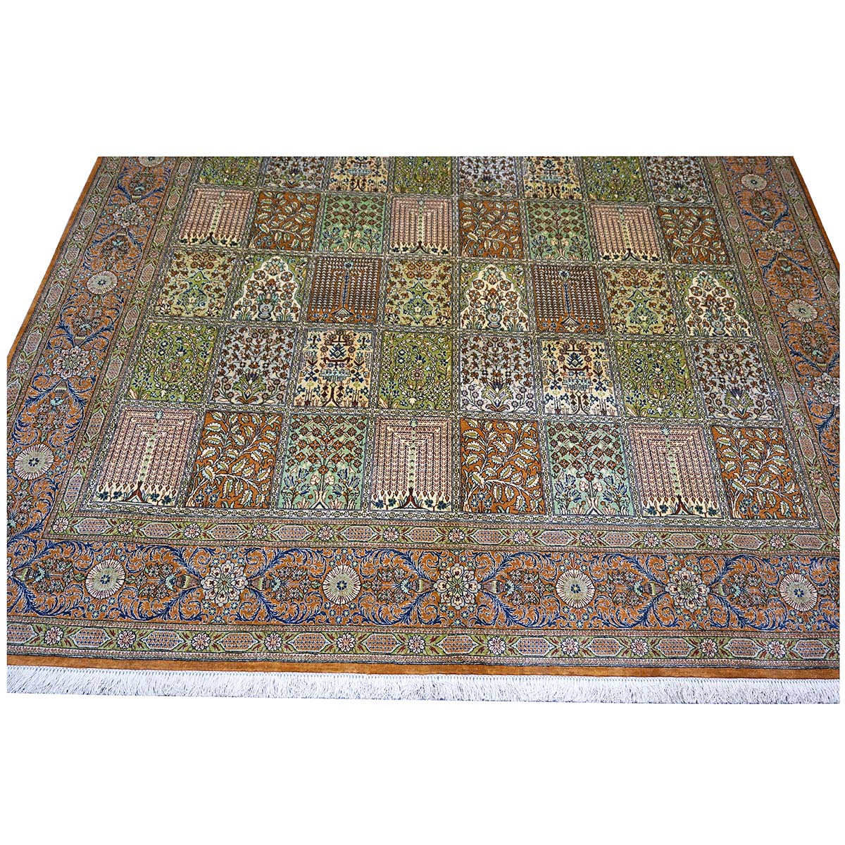 Vintage Persian Qum Silk 6x9 Orange & Ivory Handmade Area Rug #1144056 image 3