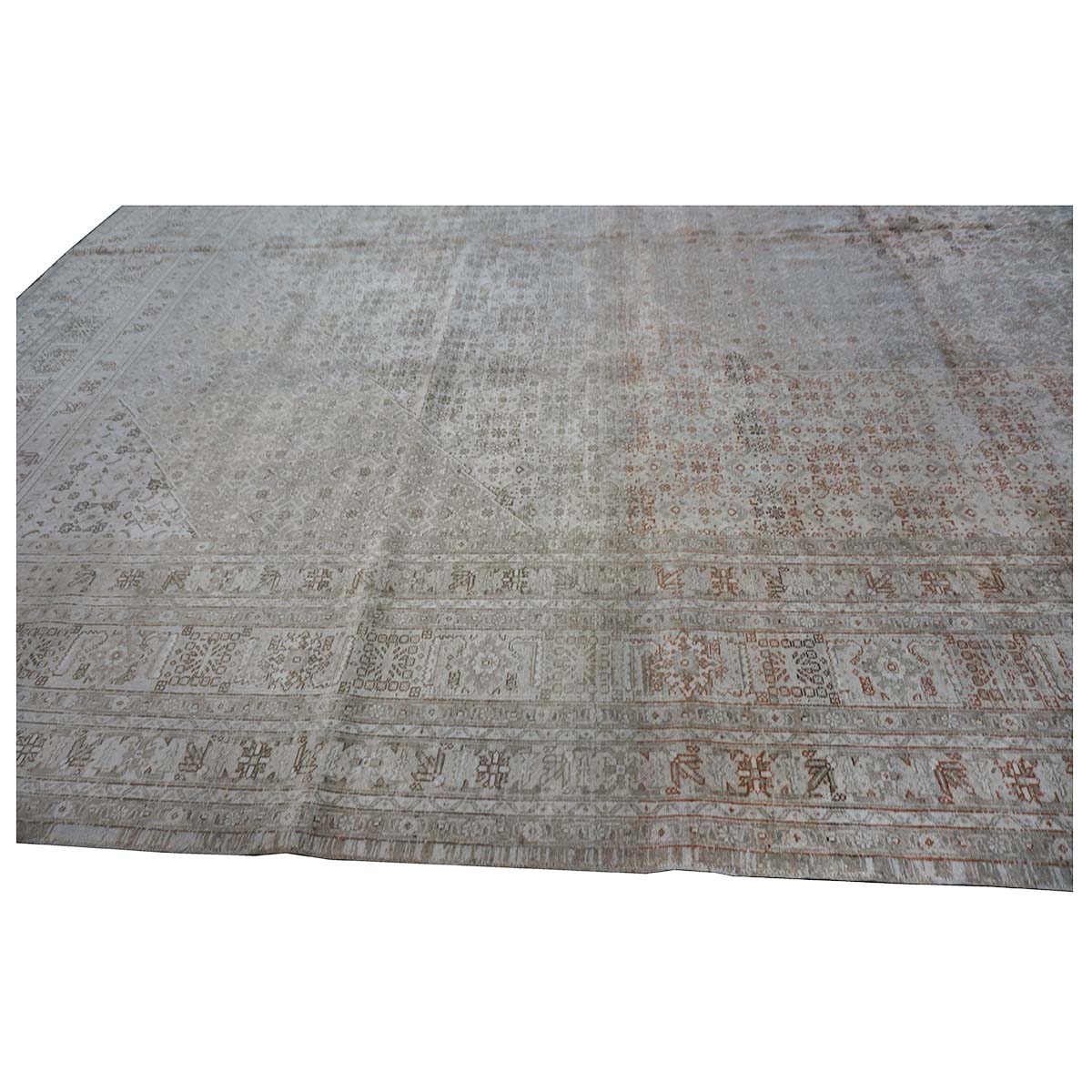 Antique Shabby Chic Persian Tabriz 13X18 Tan Area Rug #1142928 image 14