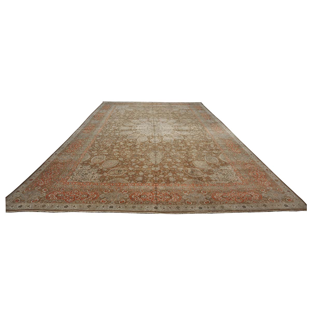 Antique Persian Tabriz 13X20 Brown & Salmon Oversized Area Rug #9902107 image 4