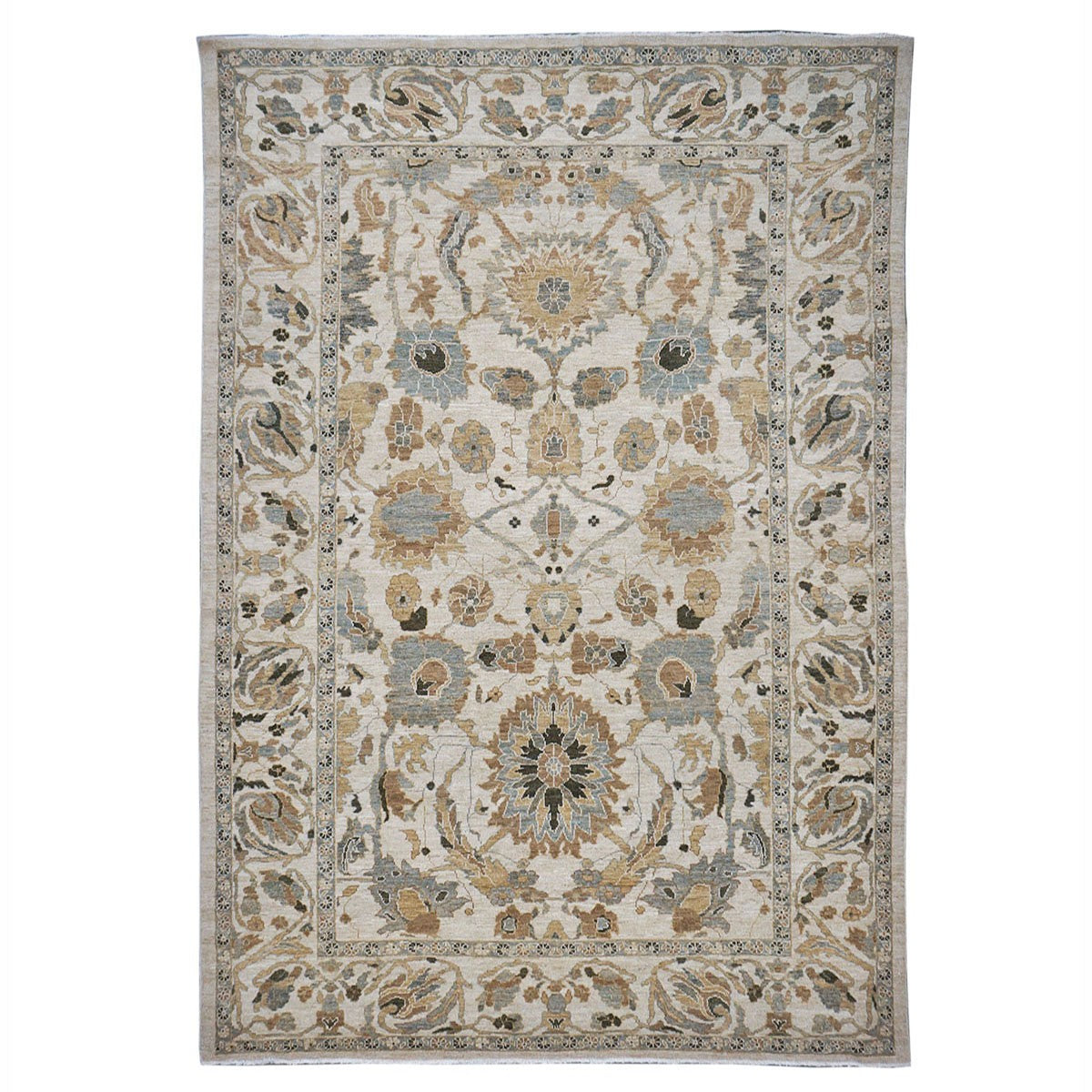 21st Century Persian Sultanabad 9x12 Ivory and Blue Handmade Persian Rug #1141076 image 0
