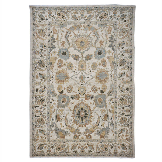 21st Century Persian Sultanabad 9x12 Ivory and Blue Handmade Persian Rug #1141076 image 0