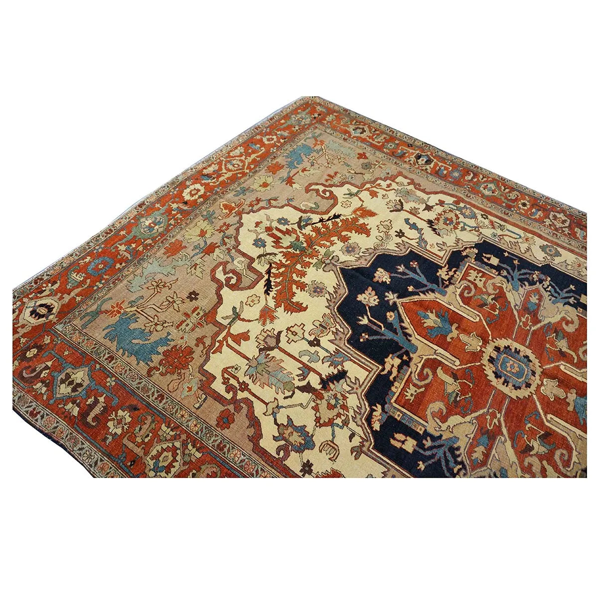 Persian Serapi 7x11 Rust, Navy, Tan, & Ivory Handmade Area Rug #9902841 image 7