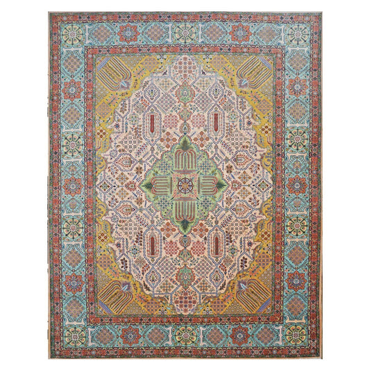 Antique 1930s Persian Tabriz Pahlavi 10x13 Light Pink, Blue & Peach Handmade Rug #9902586 image 0