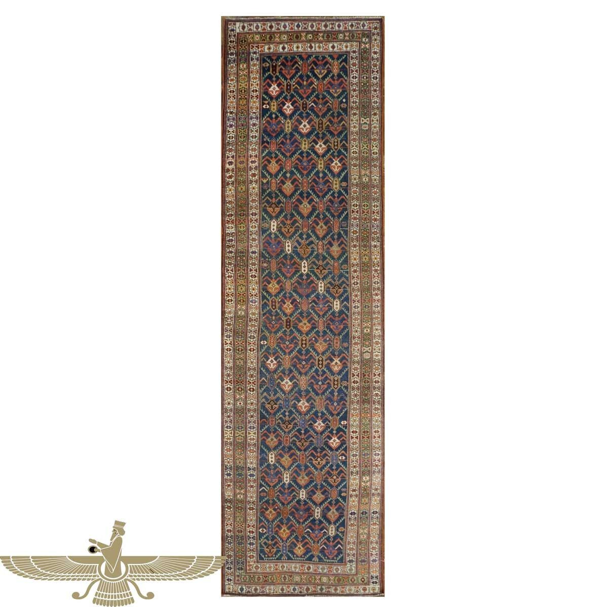 Antique Azerbaijan 4X14 Blue Hall Runner #9902738 image 0