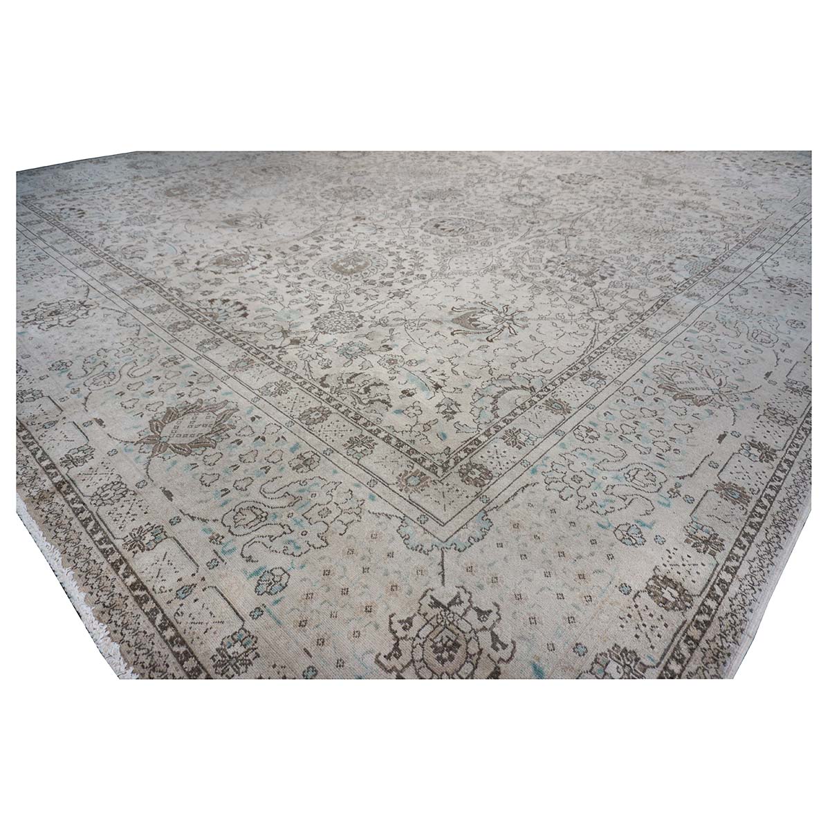 Antique Persian Tabriz 12X19 Bone & Grey Handmade Area Rug #1140574 image 8