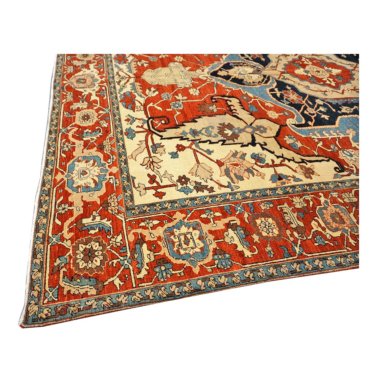 Persian Serapi 8x11 Rust, Ivory, & Blue Antique Recreation Handmade Area Rug #1141242 image 6