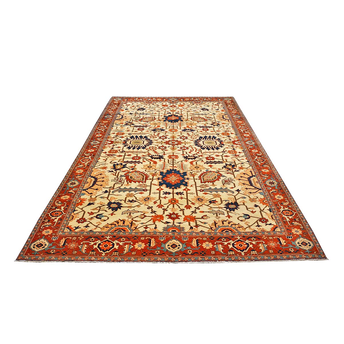 Persian Serapi 7x11 Ivory, Rust, & Blue Antique Recreation Handmade Area Rug #1141228 image 1