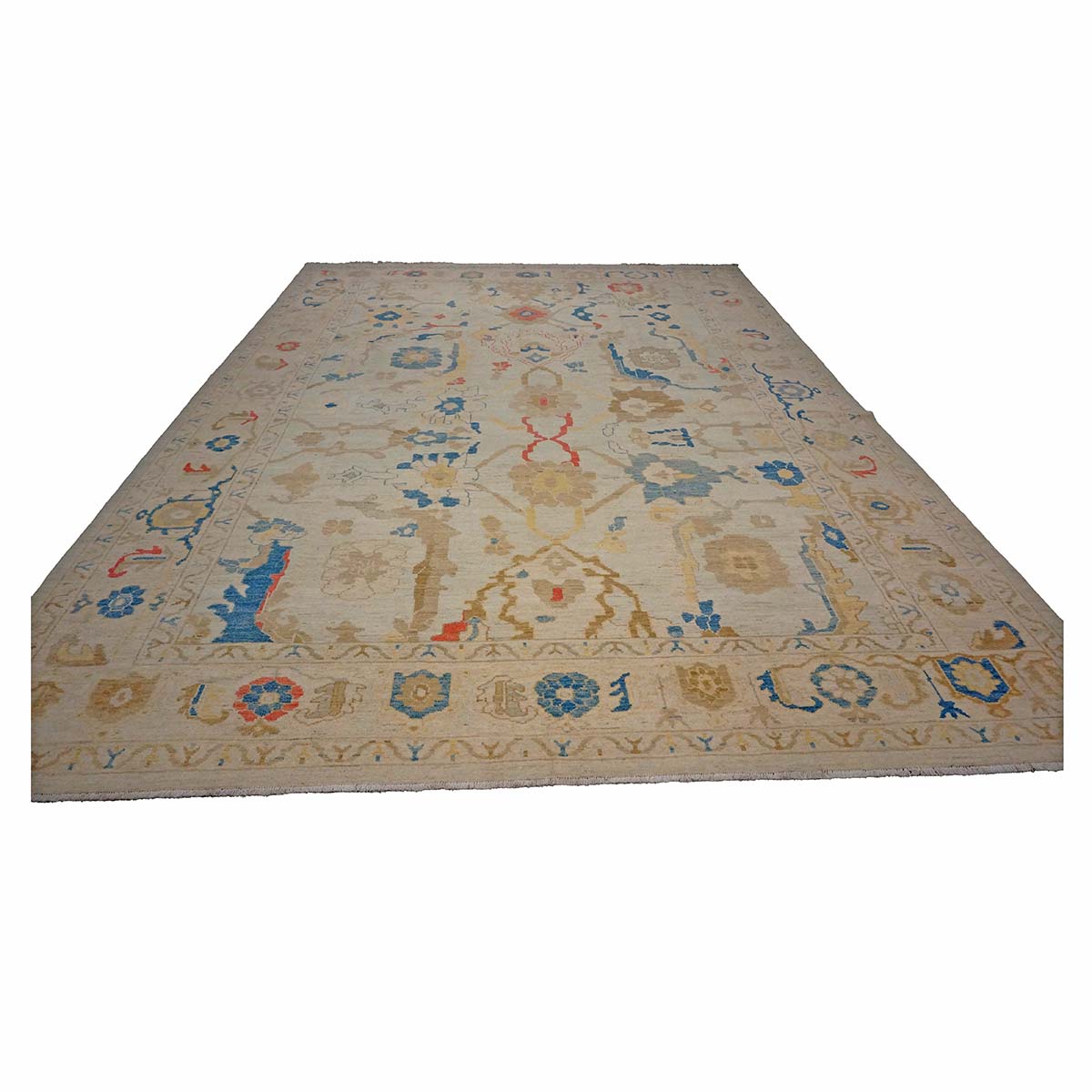 21st Century Turkish Oushak 10X14 Ivory, Red & Slate Blue Handmade Runner Rug #1144177 image 1