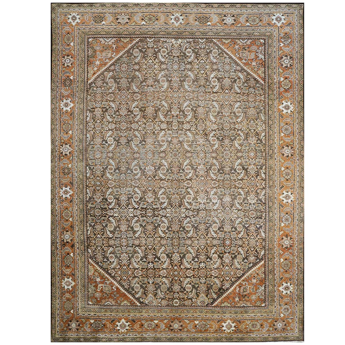 Antique Persian Sultanabad 10x14 Brown & Rust Handmade Area Rug #1143026 image 0