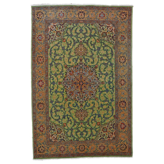 Antique Persian Tabriz 7X10 Green Area Rug #9902847 image 0