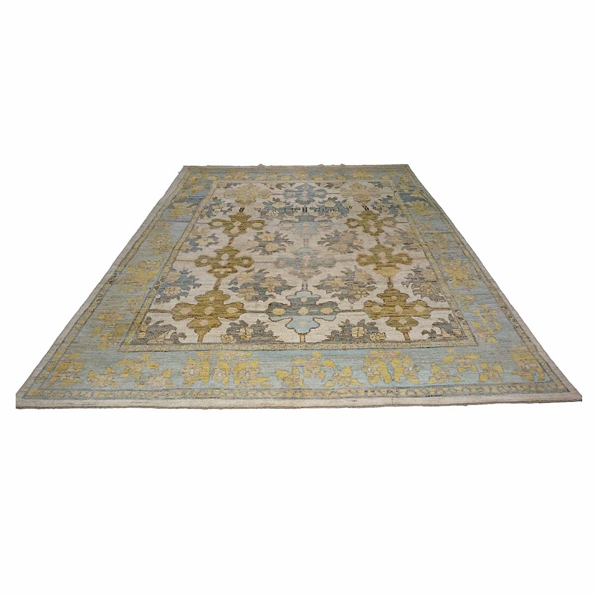 21st Century Turkish Oushak 9X12 Gold, Ivory & Slate Blue Handmade Area Rug #1144133 image 1
