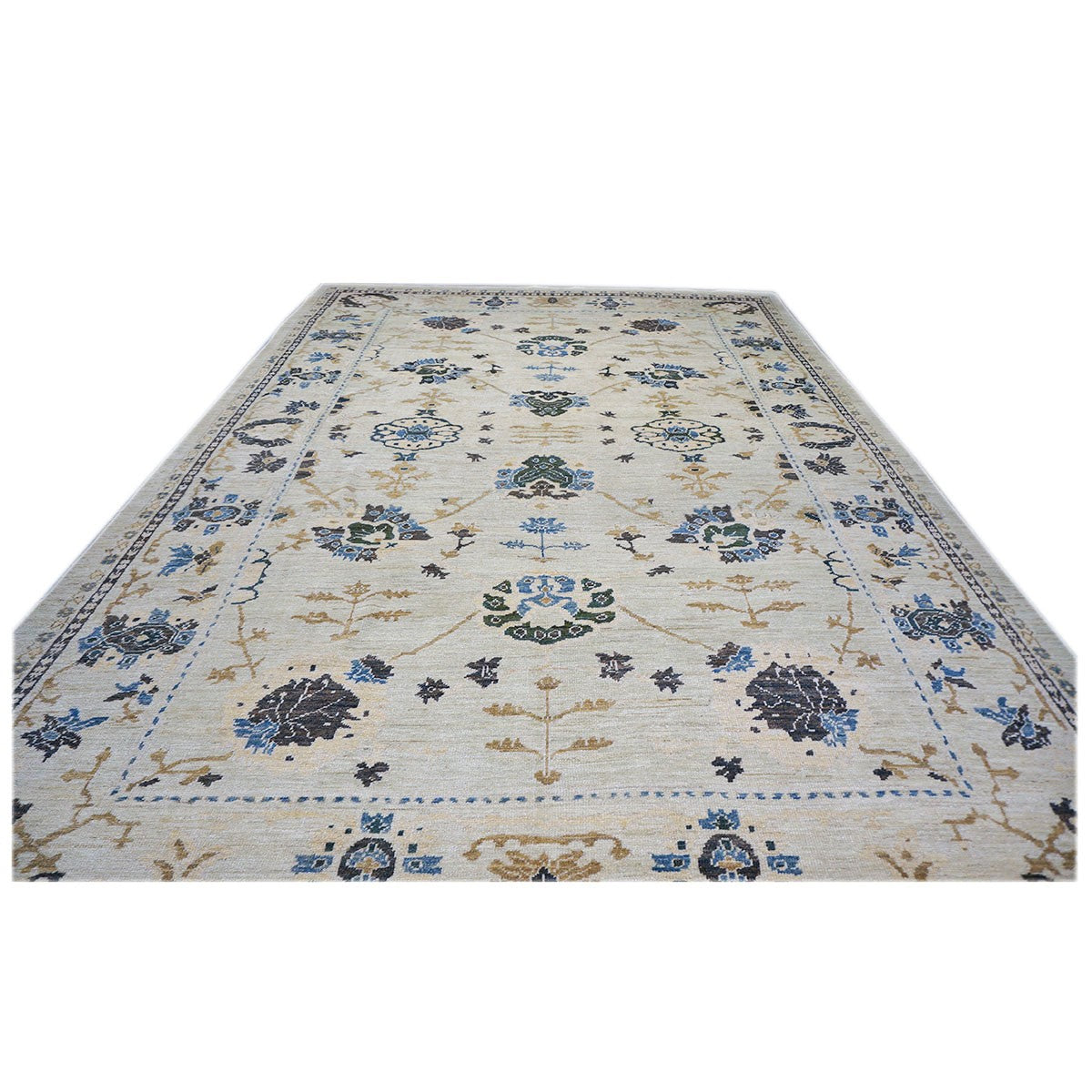 21st Century Turkish Oushak Ivory and Blue Handmade Rug #1140406 image 1