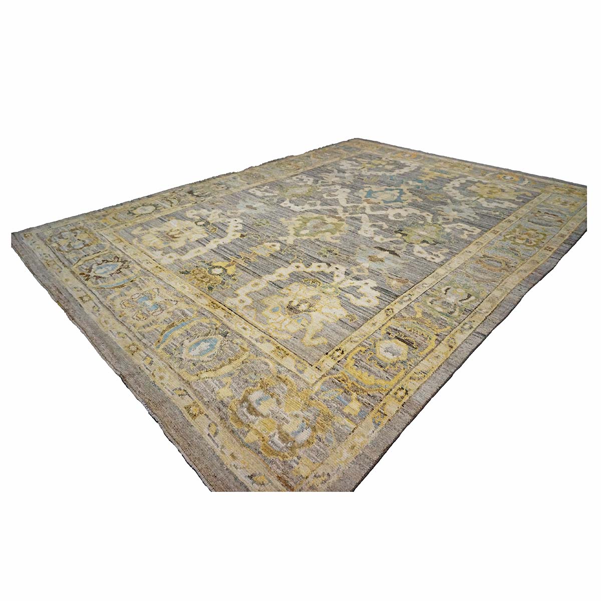 21st Century Turkish Oushak 9X13 Gold, Ivory & Slate Blue Handmade Area Rug image 3
