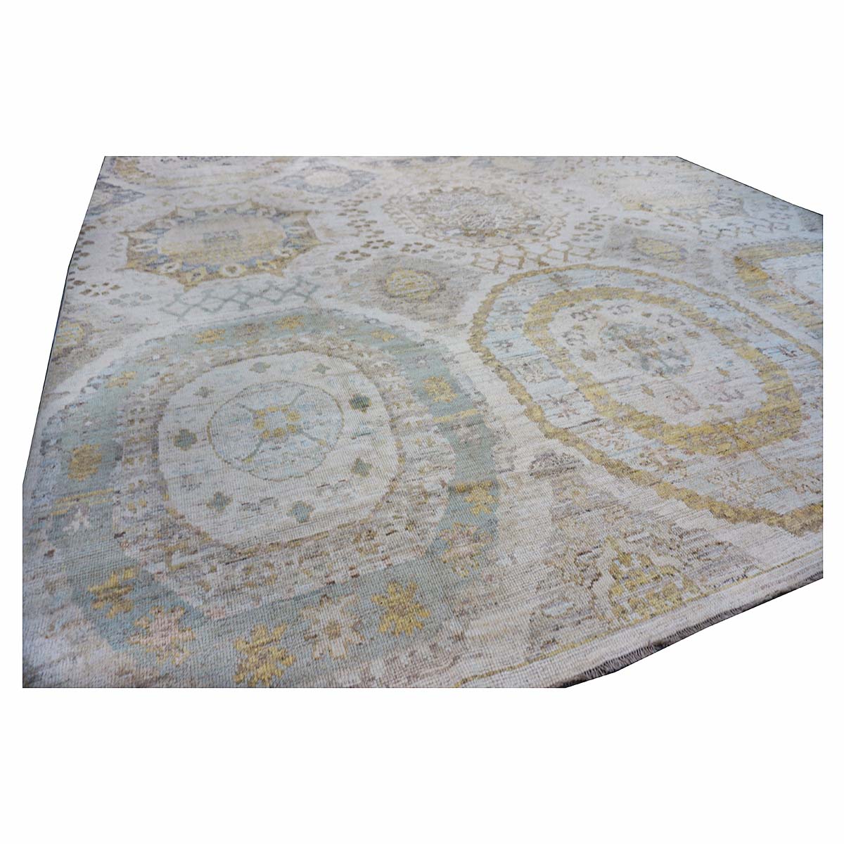 21st Century Turkish Oushak 13x15 Ivory, Olive Green, & Slate Blue Handmade Rug #1144077 image 8