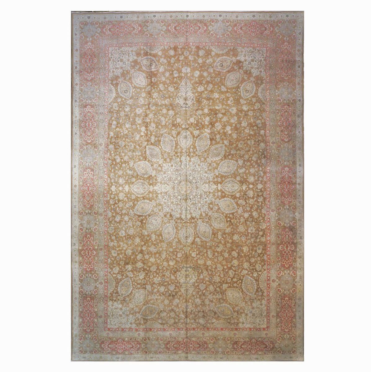 Antique Persian Tabriz 13X20 Brown & Salmon Oversized Area Rug #9902107 image 0