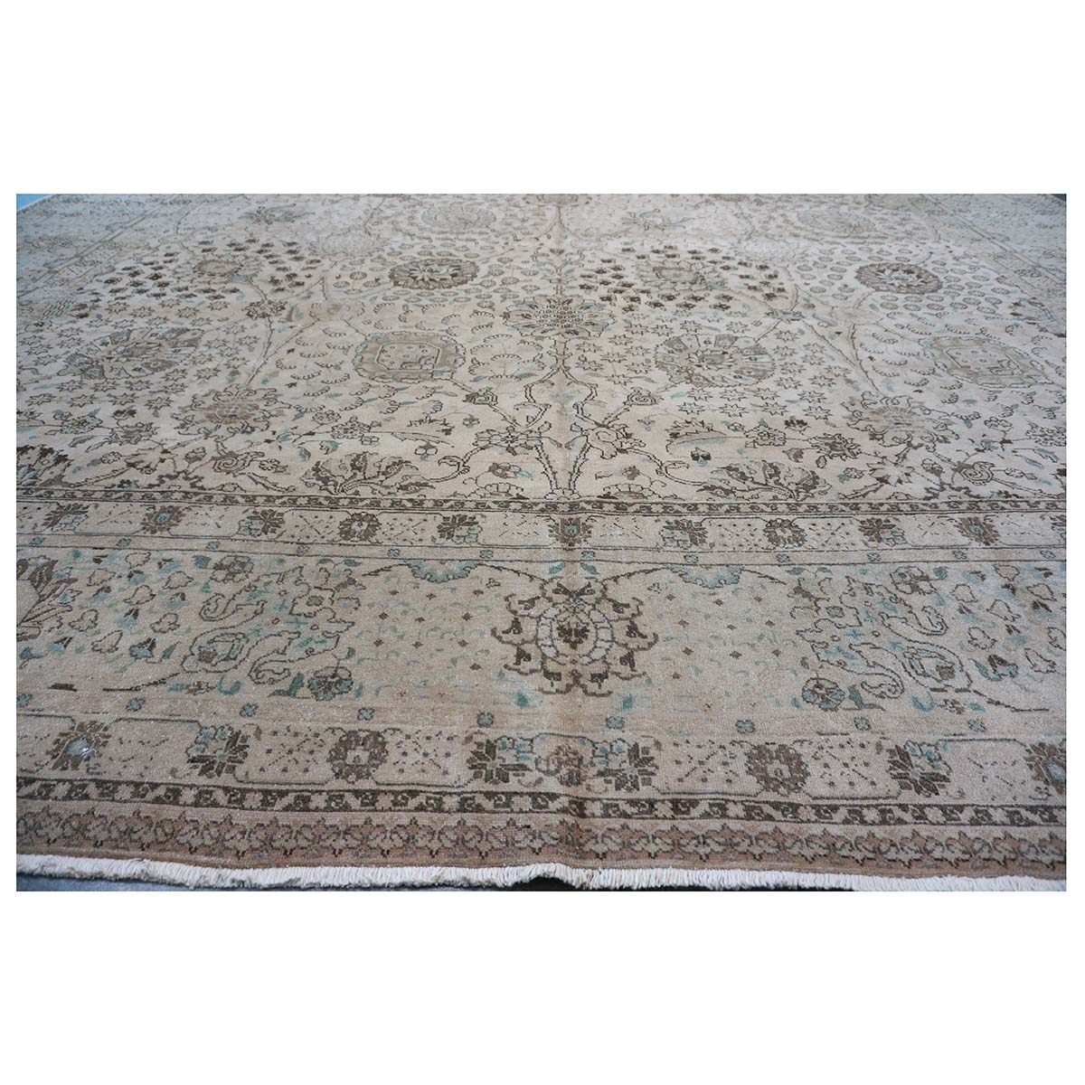 Antique Persian Tabriz 12X19 Bone & Grey Handmade Area Rug #1140574 image 13