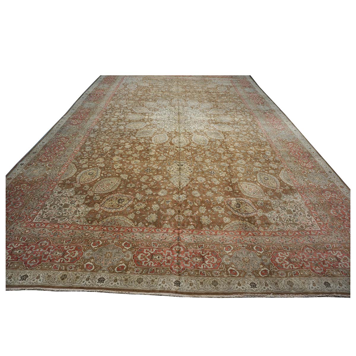 Antique Persian Tabriz 13X20 Brown & Salmon Oversized Area Rug #9902107 image 5