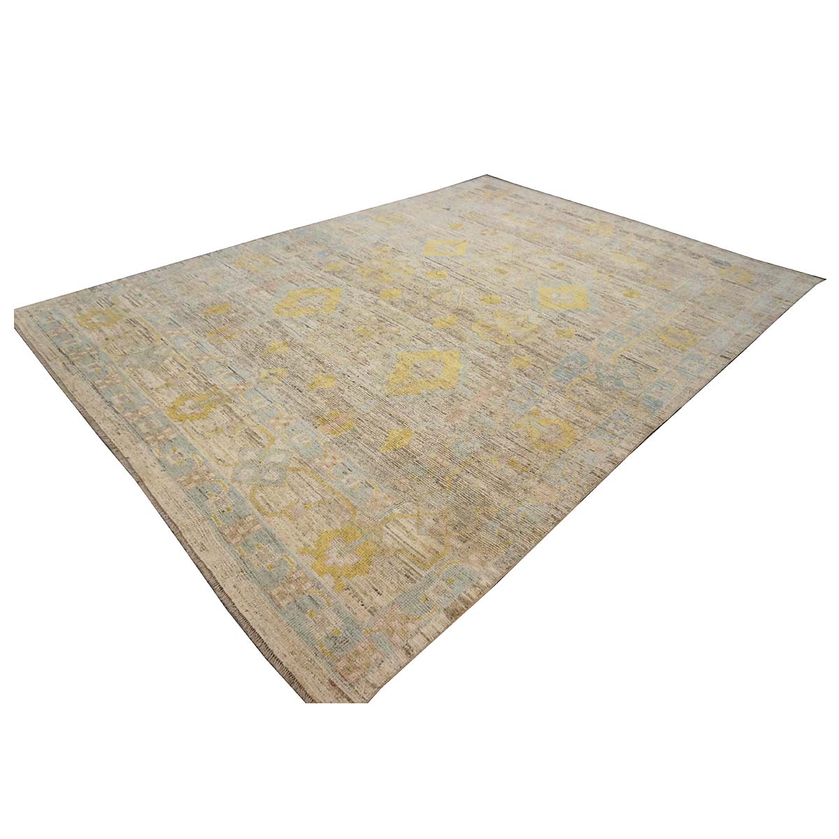 21st Century Turkish Oushak 9X12 Gold, Ivory & Slate Blue Handmade Area Rug #1144098 image 3
