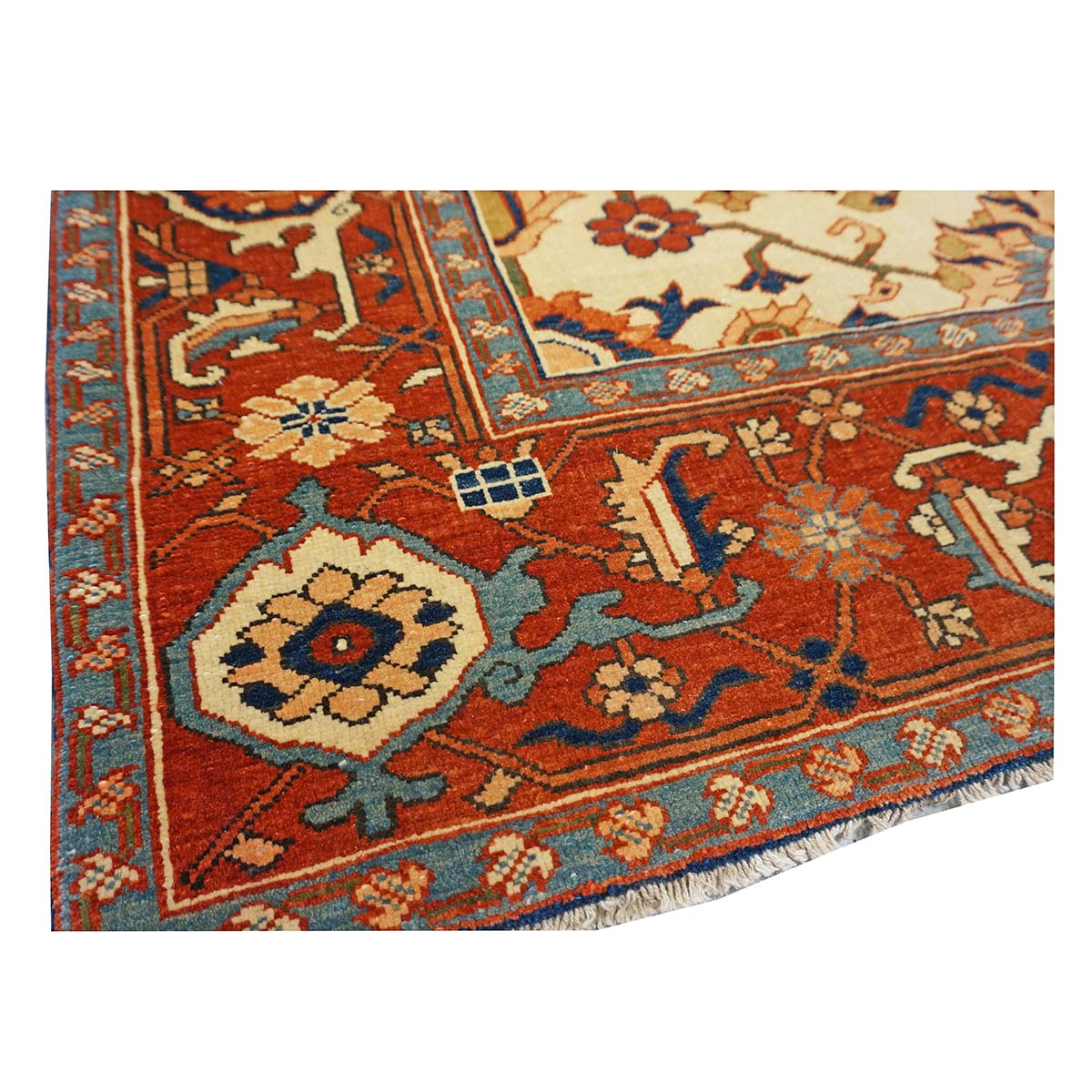 Persian Serapi 7x11 Ivory, Rust, & Blue Antique Recreation Handmade Area Rug #1141228 image 8