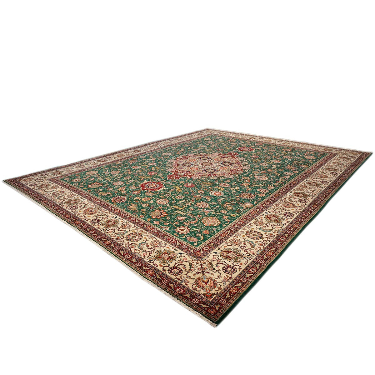 Antique Persian Tabriz 9x12 Green & Ivory Handmade Area Rug #1143223 image 6
