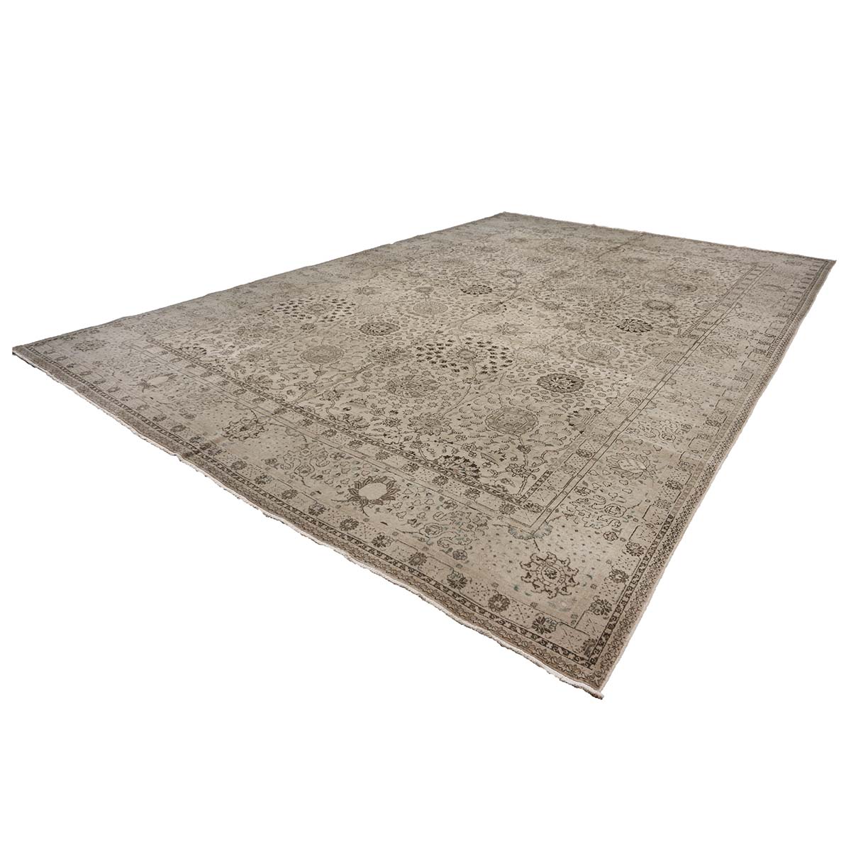 Antique Persian Tabriz 12X19 Bone & Grey Handmade Area Rug #1140574 image 7