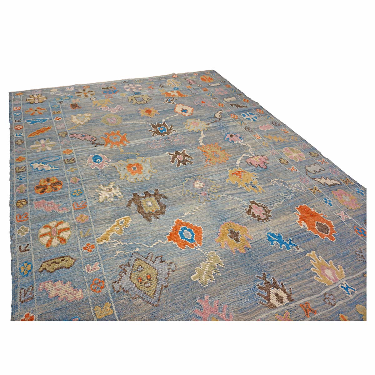 21st Century Turkish Oushak 9x12 Gray, Orange & Slate Blue Handmade Runner Rug #A.C.201 image 6